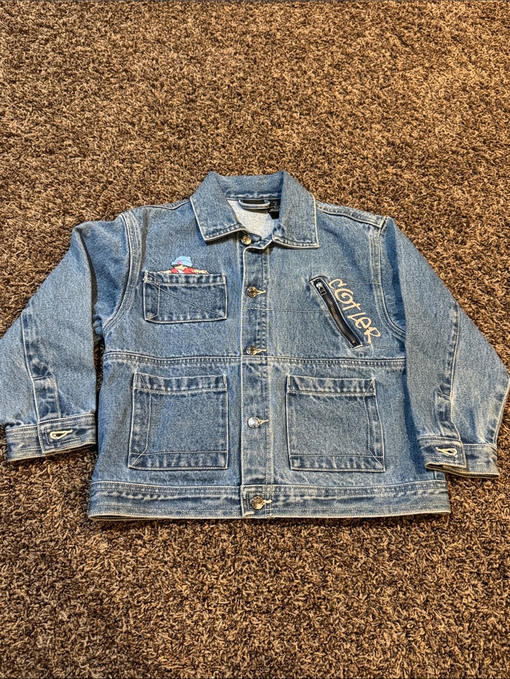 Super Cute Vintage Kids Denim Jacket with Anime Patch Detail - Blue